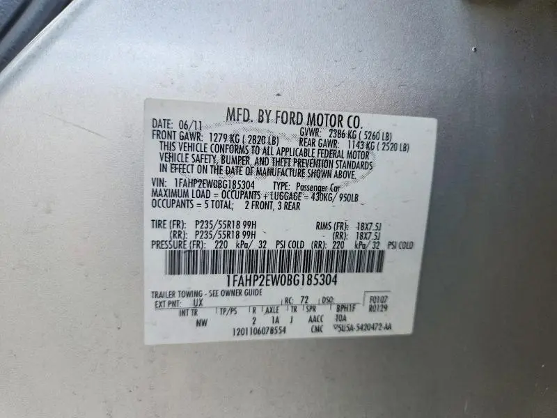2011 FORD TAURUS SEL  