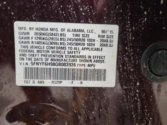 2016 HONDA PILOT TOURING  