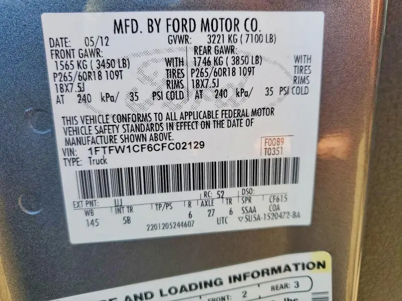 2012 FORD F150 SUPERCREW  