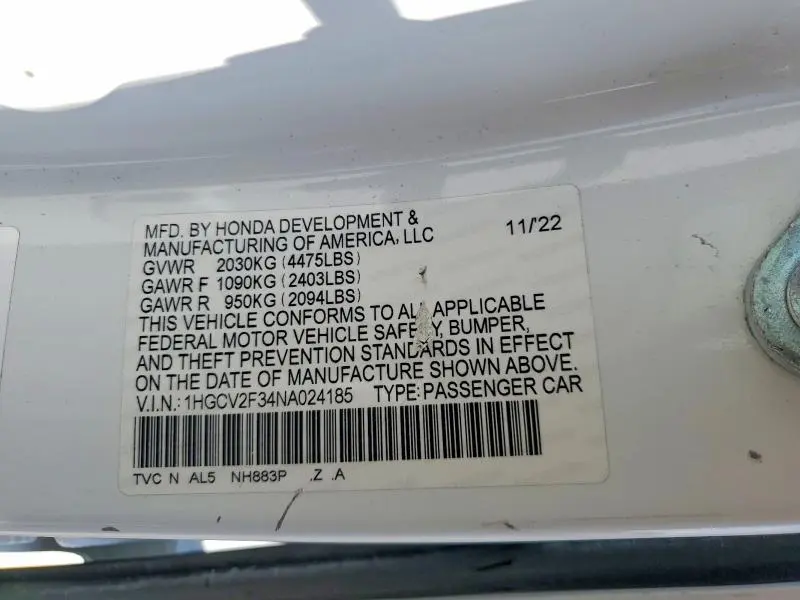 2022 HONDA ACCORD SPORT  