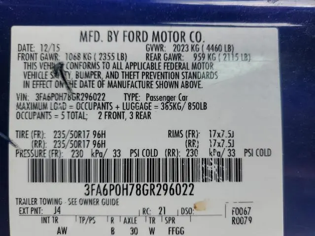 2016 FORD FUSION SE  