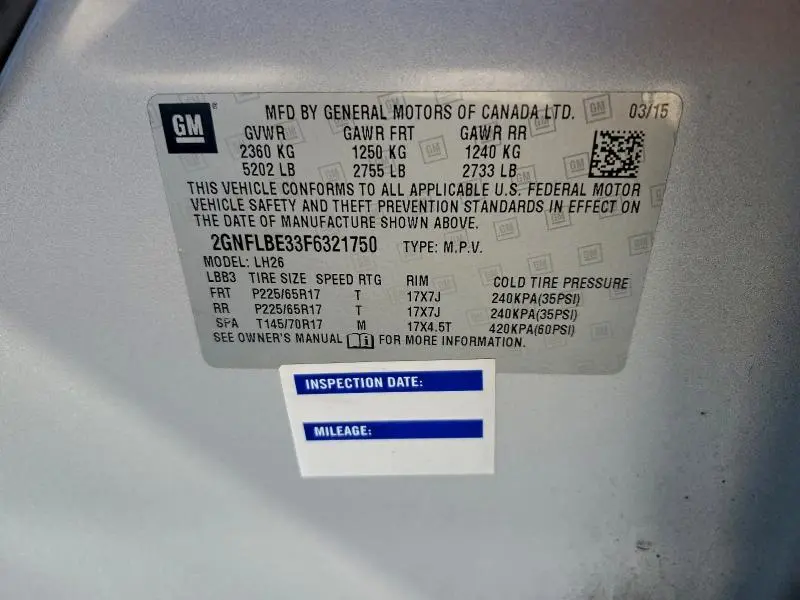 2015 CHEVROLET EQUINOX LT  