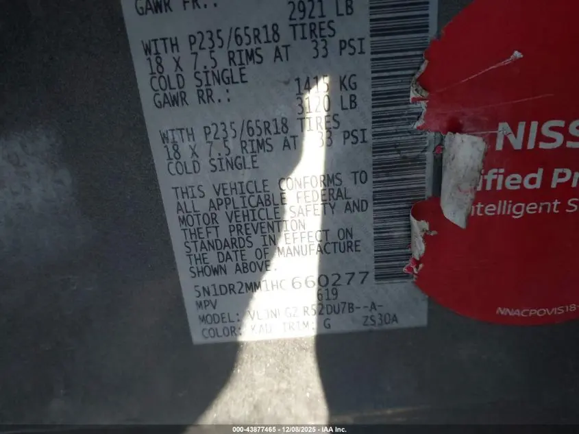 2017 NISSAN PATHFINDER SL