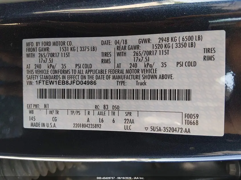 2018 FORD F-150 XL/XLT