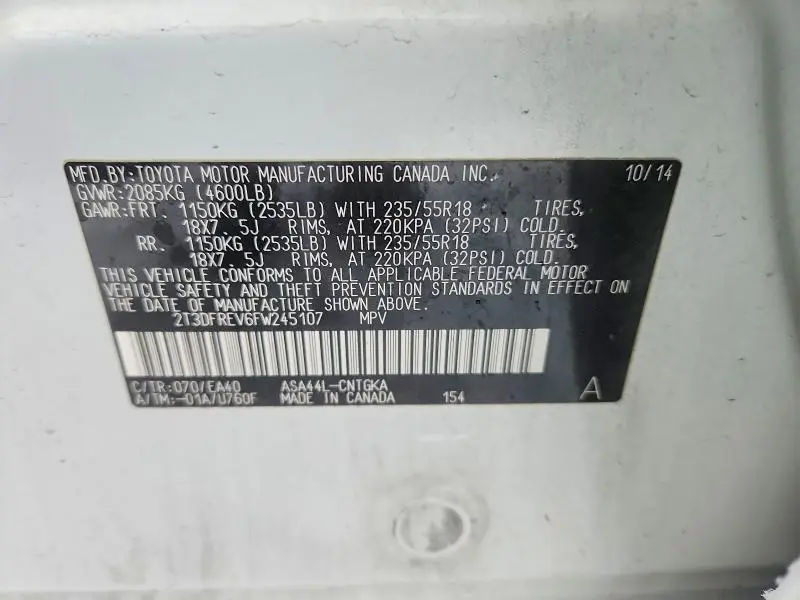 2015 TOYOTA RAV4 LIMITED  