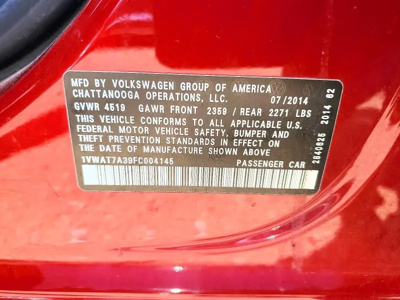 2015 VOLKSWAGEN PASSAT S  