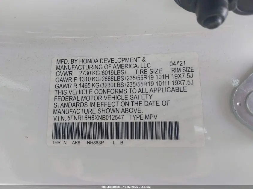 2022 HONDA ODYSSEY TOURING