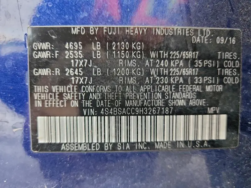 2017 SUBARU OUTBACK 2.5I PREMIUM  