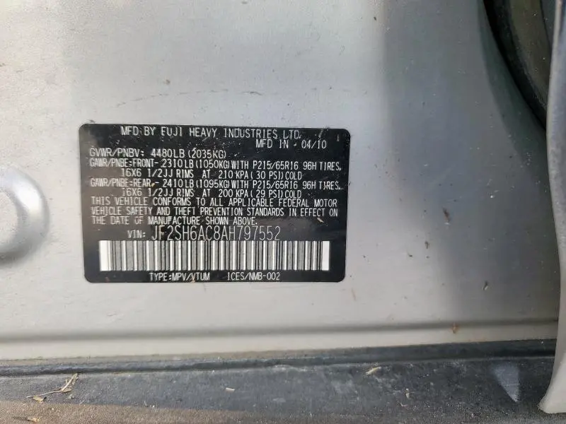 2010 SUBARU FORESTER 2.5X  