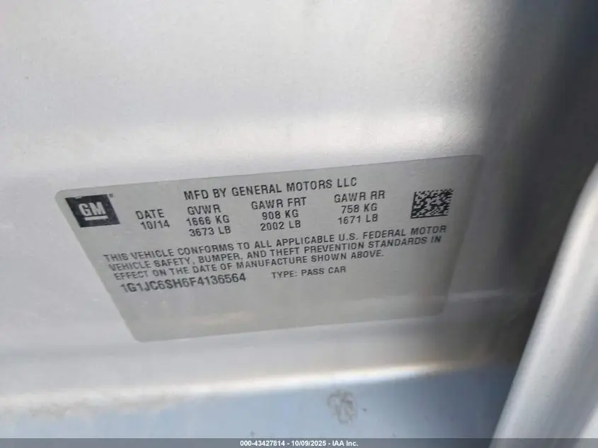 2015 CHEVROLET SONIC LT AUTO