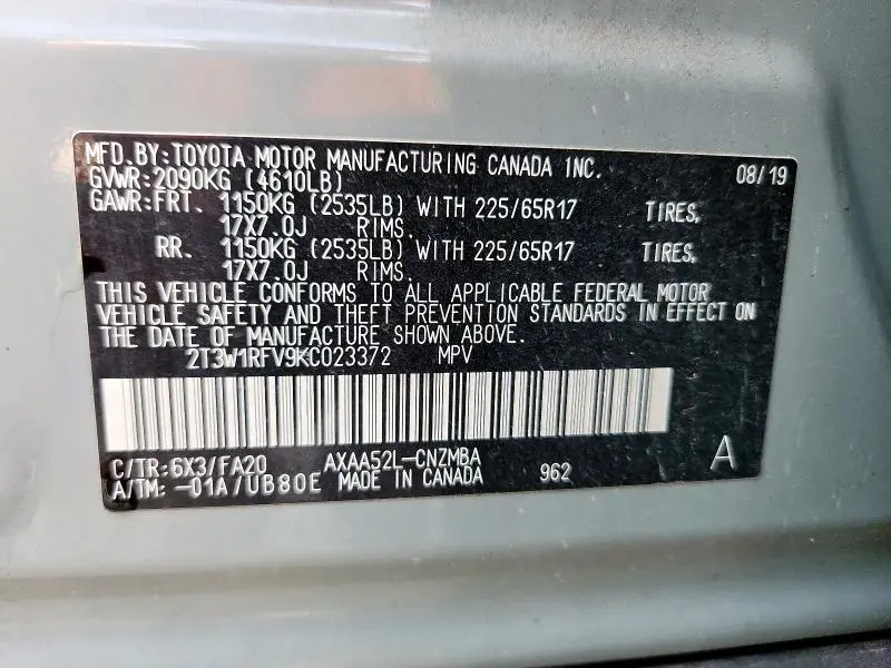 2019 TOYOTA RAV4 XLE  