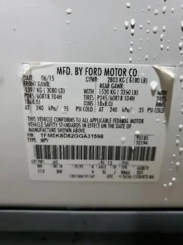 2016 FORD EXPLORER XLT  