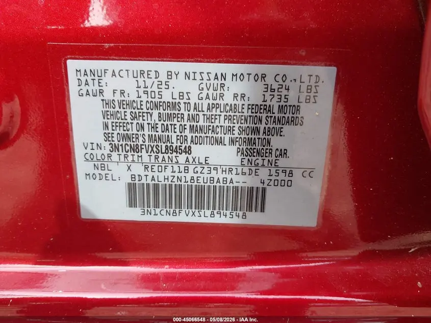 2025 NISSAN VERSA 1.6 SR