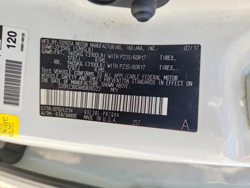 2017 TOYOTA SIENNA XLE 8-PASSENGER  