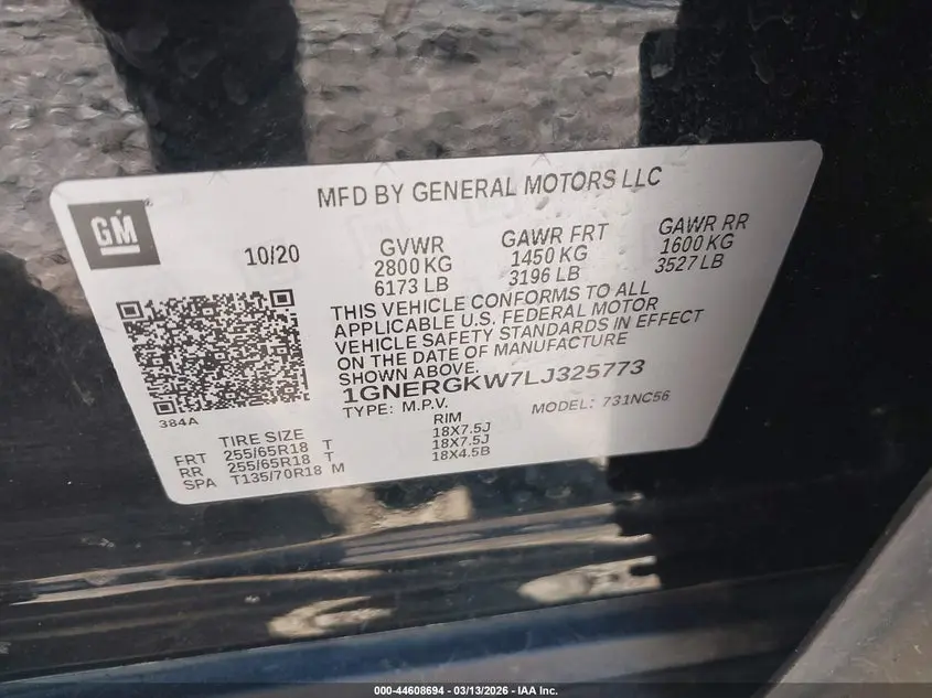 2020 CHEVROLET TRAVERSE FWD LT CLOTH