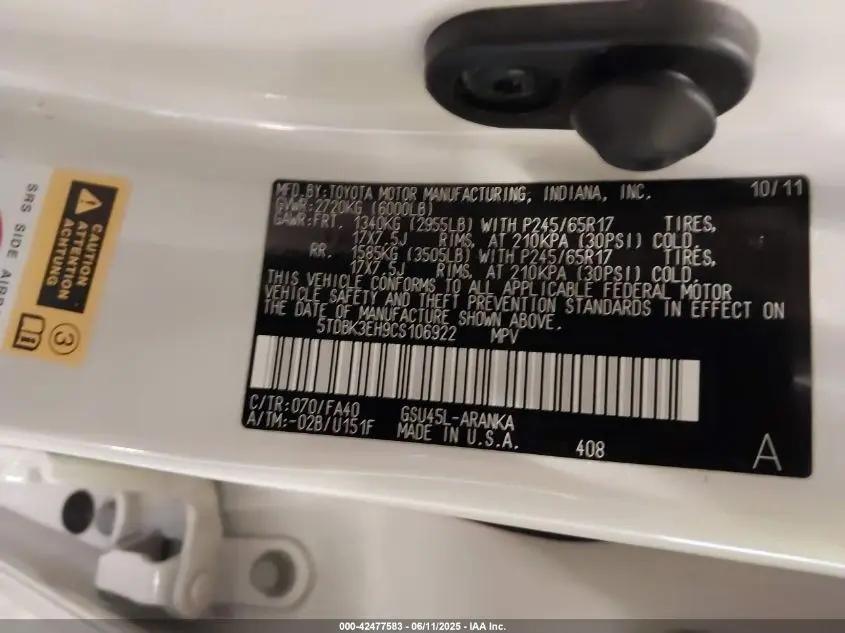 2012 TOYOTA HIGHLANDER BASE V6