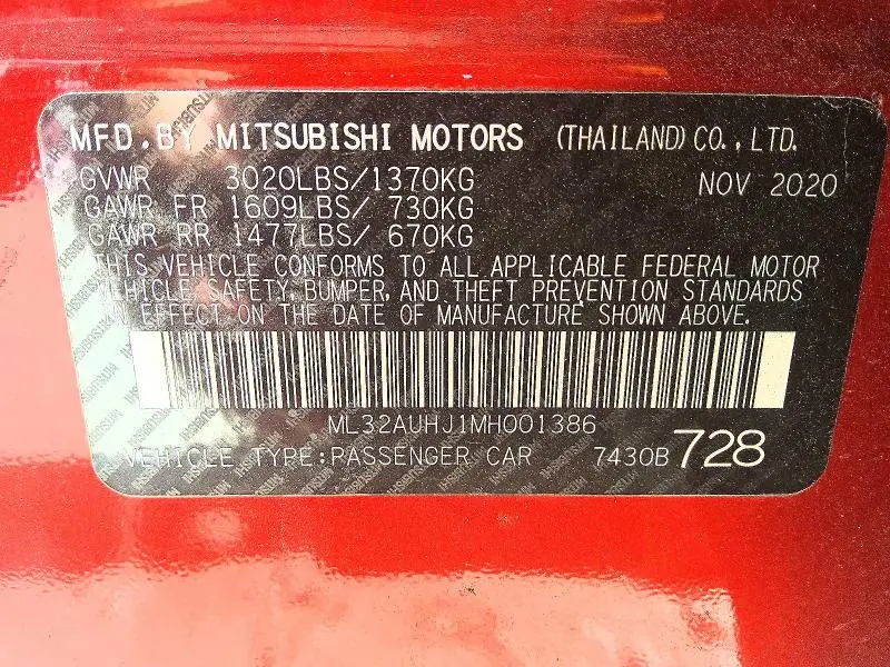 2021 MITSUBISHI MIRAGE ES/LE/CARBONITE EDITION  