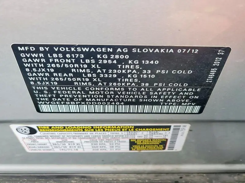 2013 VOLKSWAGEN TOUAREG V6  