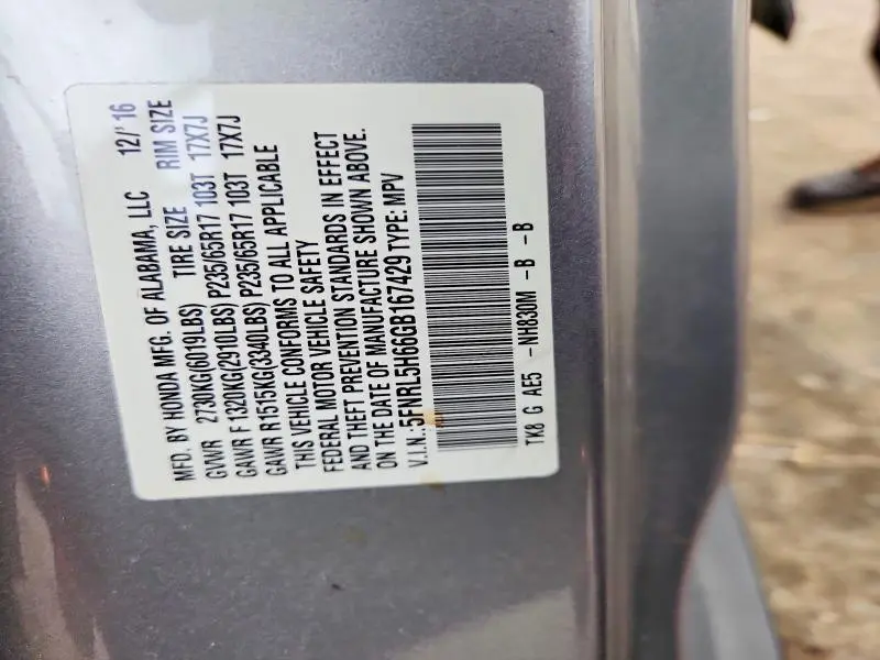 2016 HONDA ODYSSEY EXL  