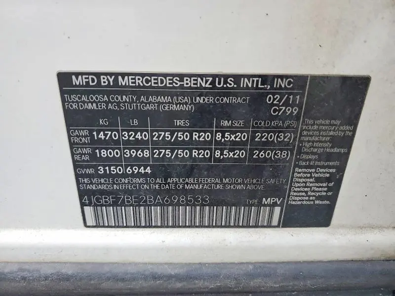 2011 MERCEDES-BENZ GL 450 4MATIC  