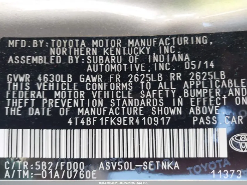 2014 TOYOTA CAMRY LE