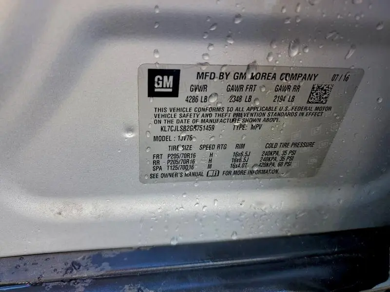 2016 CHEVROLET TRAX 1LT  