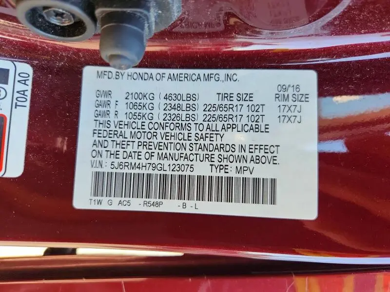 2016 HONDA CR-V EXL  