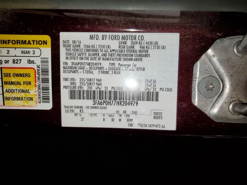 2017 FORD FUSION SE  