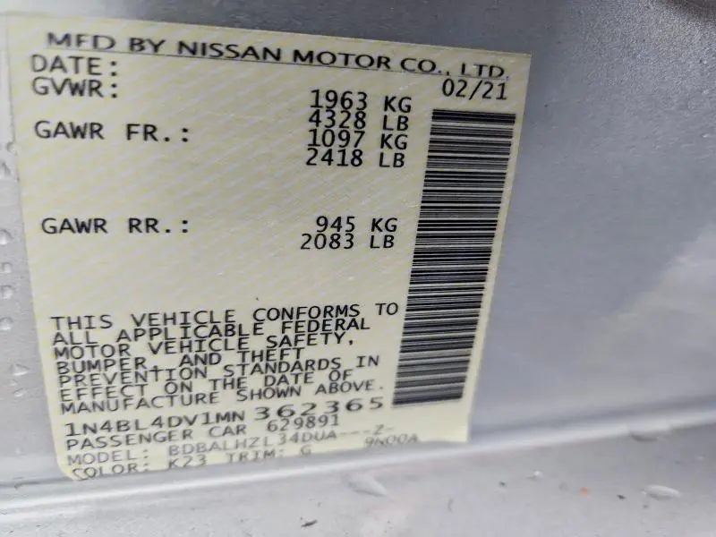 2021 NISSAN ALTIMA 2.5 SV  