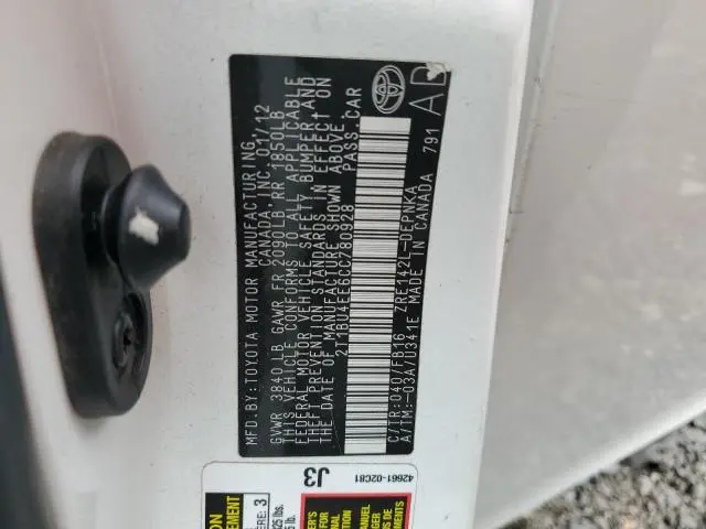 2012 TOYOTA COROLLA BASE  