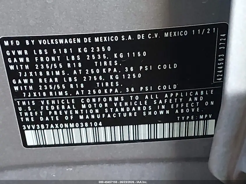 2022 VOLKSWAGEN TIGUAN 2.0T SE