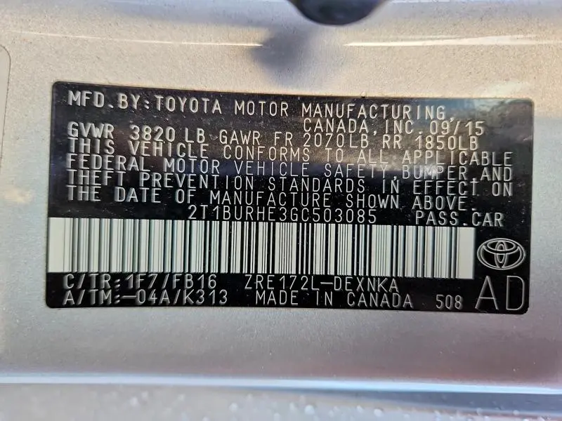 2016 TOYOTA COROLLA LE  