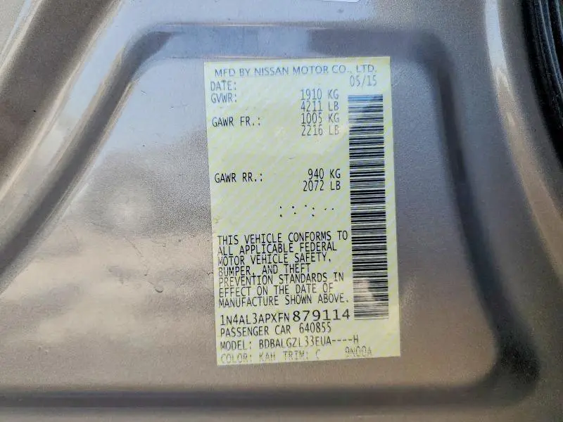 2015 NISSAN ALTIMA 2.5 S  