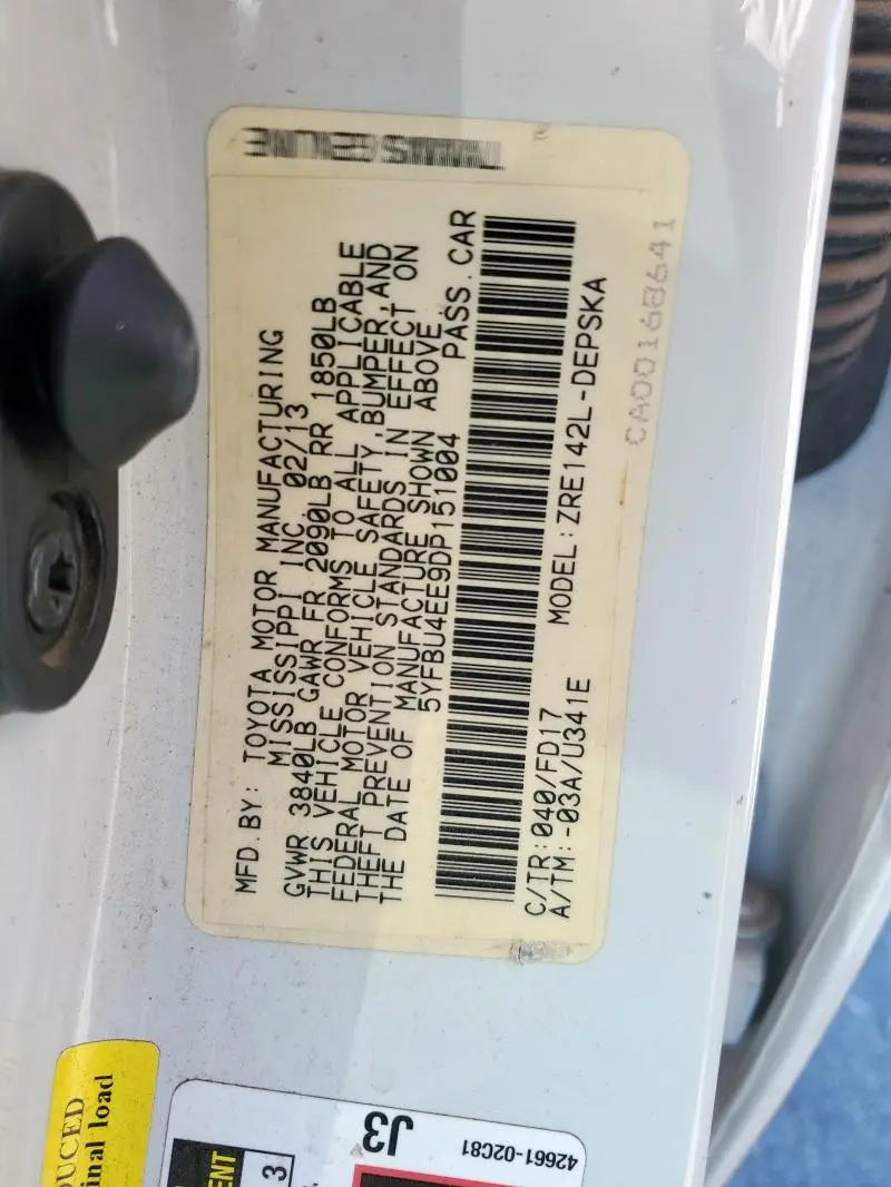 2013 TOYOTA COROLLA BASE  