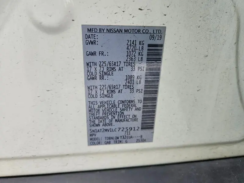 2020 NISSAN ROGUE SV  