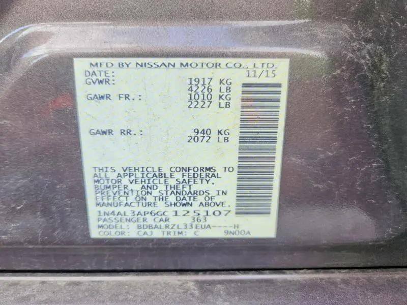 2016 NISSAN ALTIMA 2.5 SL  