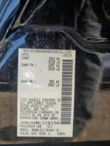 2019 NISSAN ALTIMA SL  
