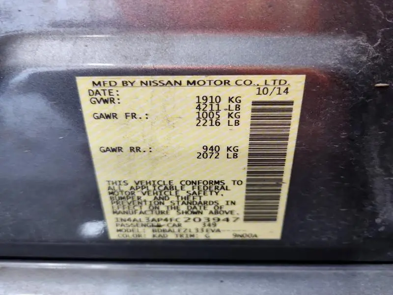 2015 NISSAN ALTIMA 2.5 S  