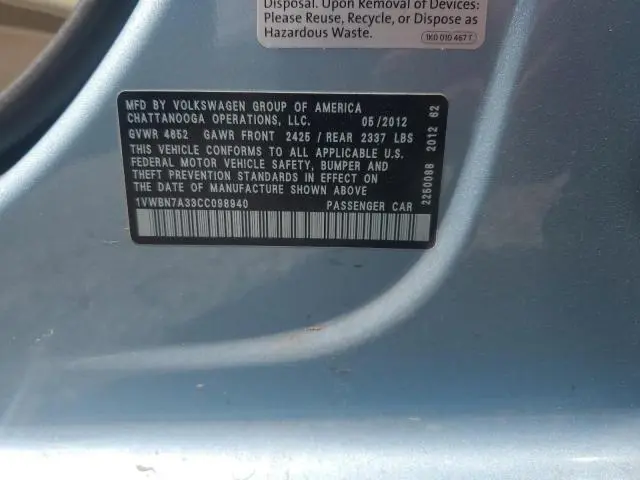 2012 VOLKSWAGEN PASSAT SE  