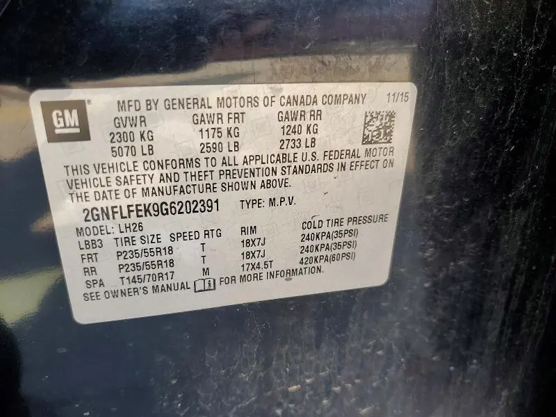 2016 CHEVROLET EQUINOX LT  