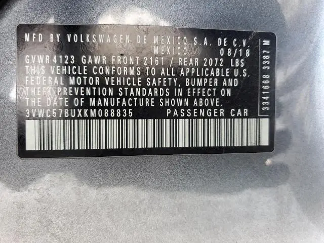 2019 VOLKSWAGEN JETTA S  