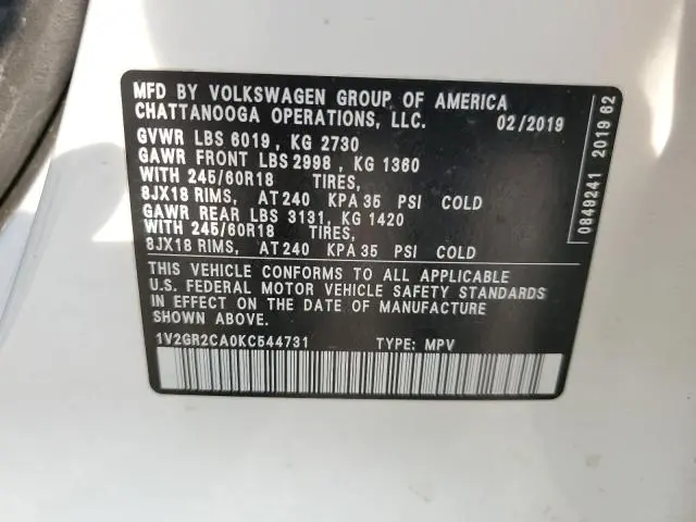 2019 VOLKSWAGEN ATLAS S  