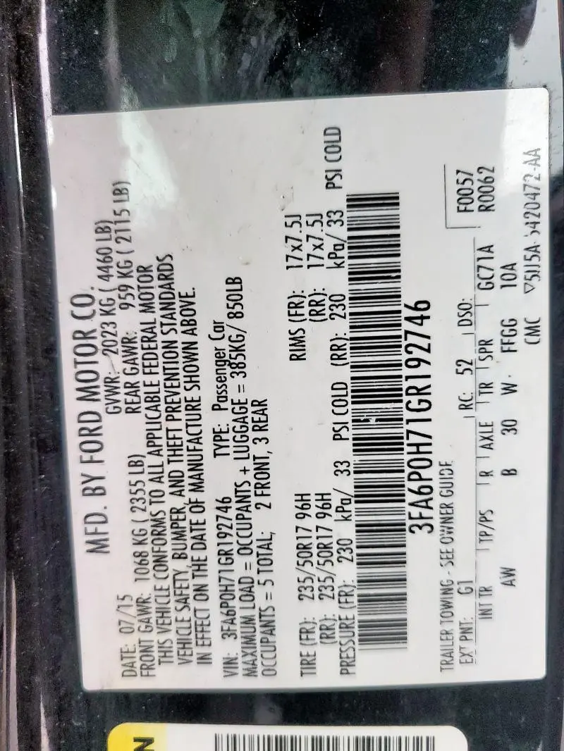 2016 FORD FUSION SE