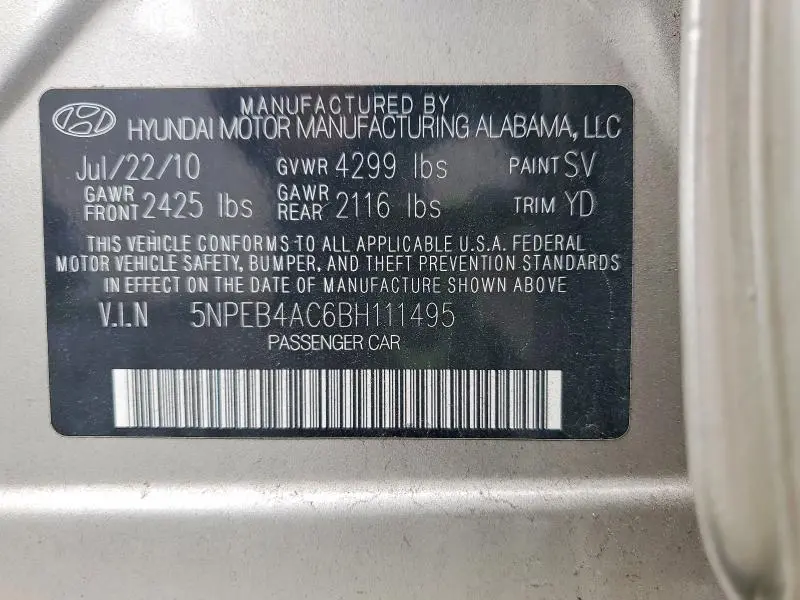 2011 HYUNDAI SONATA GLS  