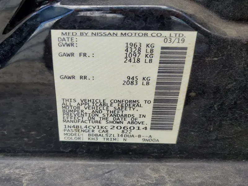 2019 NISSAN ALTIMA SR  