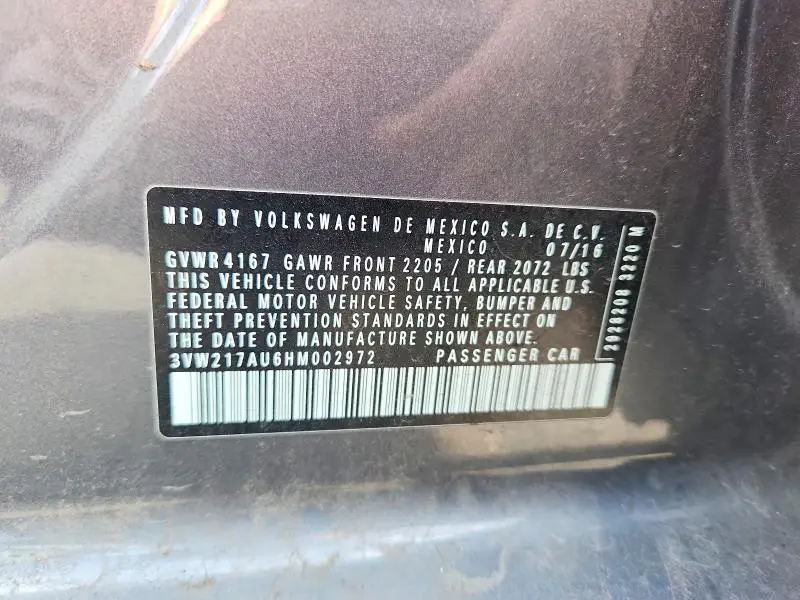 2017 VOLKSWAGEN GOLF S  