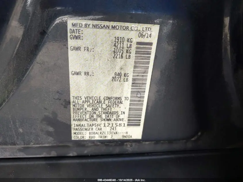 2015 NISSAN ALTIMA 2.5 SL