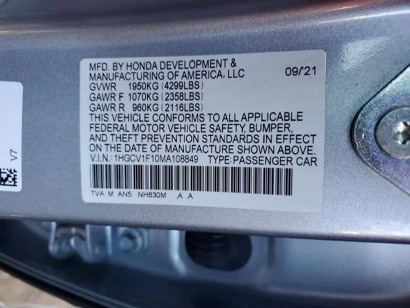 2021 HONDA ACCORD LX  