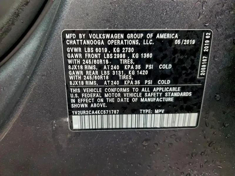 2019 VOLKSWAGEN ATLAS SE  