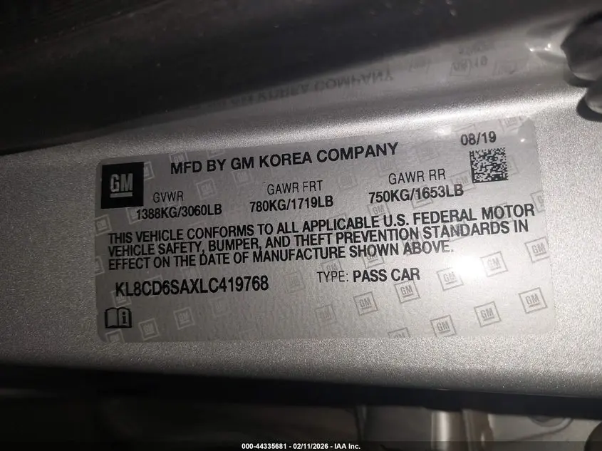 2020 CHEVROLET SPARK FWD 1LT AUTOMATIC